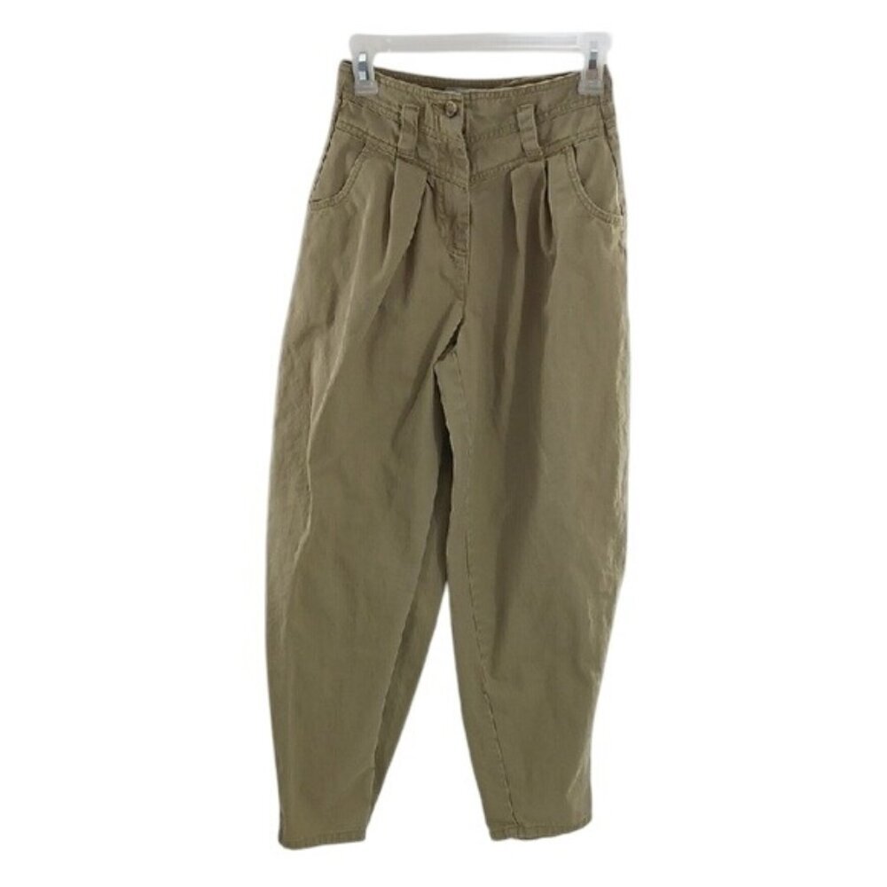 Topshop Womens Pleated Tapered Trousers High Rise Casual Pants Size 2 Tan